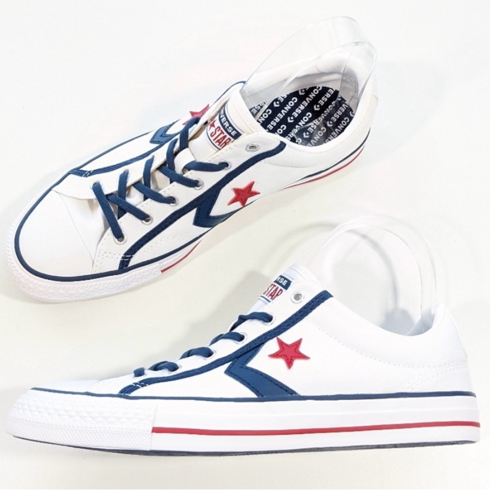 EUC ⭐️ 🇺🇸USA Converse All Star Player OX White/Navy/Gym Red 100% authentic